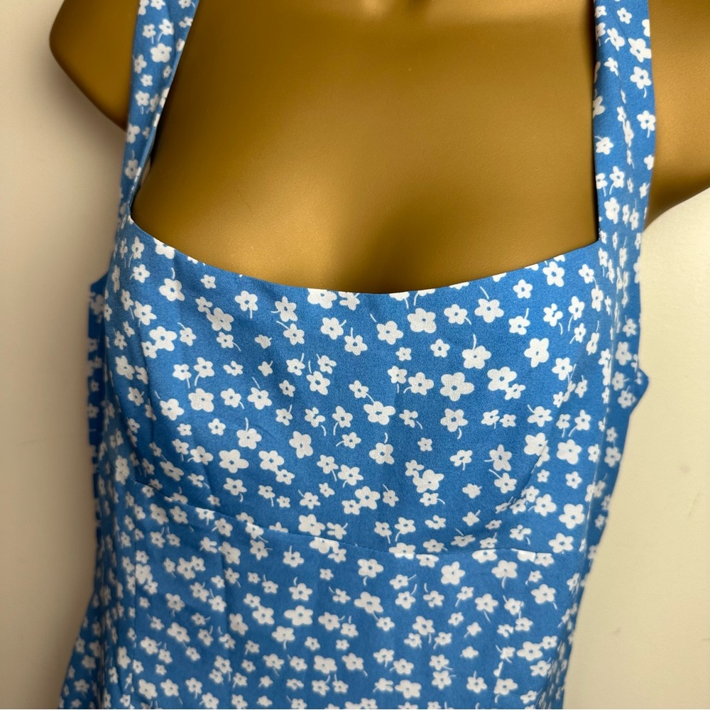 Beginning Boutique Blue & White Floral Nataliah Side Slits Midi Dress NWT Size 6 - Picture 9 of 16
